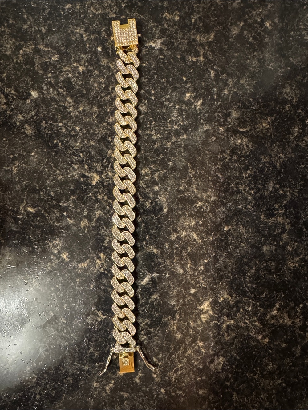 Gold-Tone Cuban Link Bracelet with Pavé Stones - Men Accessories